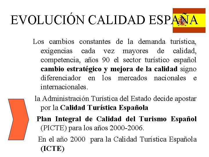 EVOLUCIÓN CALIDAD ESPAÑA Los cambios constantes de la demanda turística, exigencias cada vez mayores