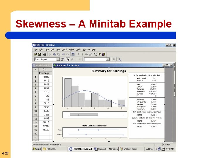 Skewness – A Minitab Example 4 -27 