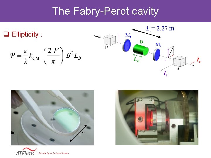 The Fabry-Perot cavity Lc= 2. 27 m q Ellipticity : 1’’ 