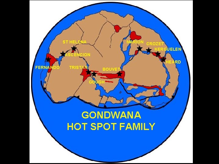 ST HELENA MARION CROZET KERGUELEN ASCENCION HEARD FERNANDO TRISTAN BOUVET GOUGH GONDWANA HOT SPOT