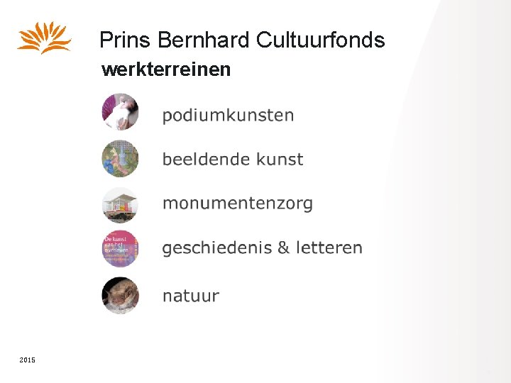Prins Bernhard Cultuurfonds werkterreinen 2015 