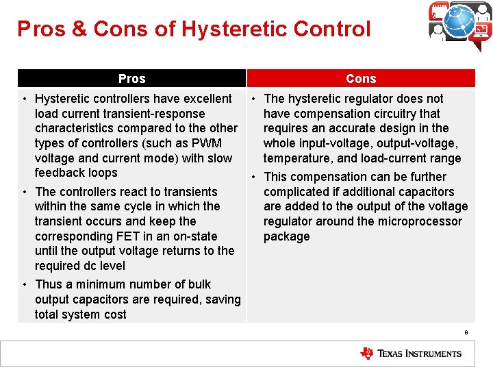 Pros & Cons of Hysteretic Control Pros Cons • Hysteretic controllers have excellent •
