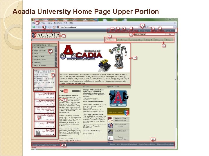 Acadia University Home Page Upper Portion 