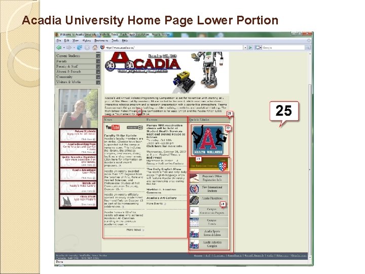 Acadia University Home Page Lower Portion 