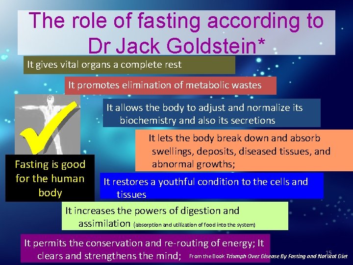 The role of fasting according to Dr Jack Goldstein* It gives vital organs a