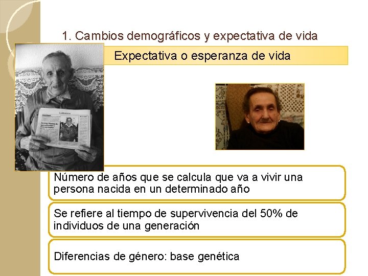 1. Cambios demográficos y expectativa de vida Expectativa o esperanza de vida Número de