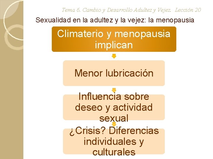 Tema 6. Cambio y Desarrollo Adultez y Vejez. Lección 20 Sexualidad en la adultez