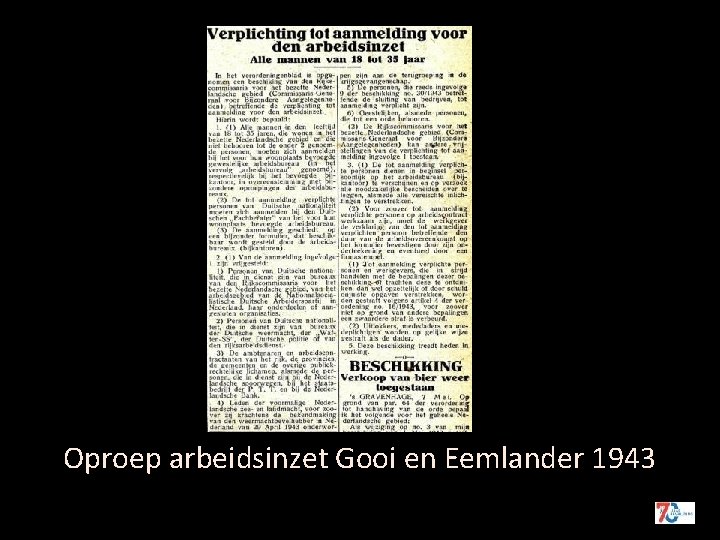 Oproep arbeidsinzet Gooi en Eemlander 1943 