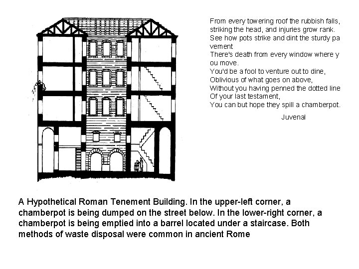 From every towering roof the rubbish falls, striking the head, and injuries grow rank.