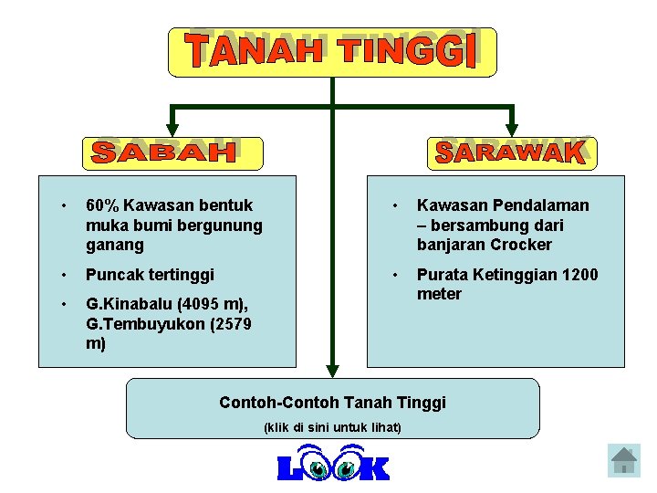  • 60% Kawasan bentuk muka bumi bergunung ganang • Kawasan Pendalaman – bersambung