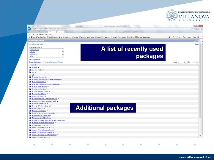 A list of recently used packages Additional packages www. villanova. edu/unit A list of recently used packages Additional packages www. villanova. edu/unit