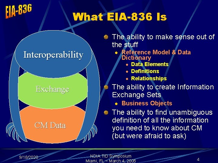 What EIA-836 Is The ability to make sense out of the stuff Interoperability l
