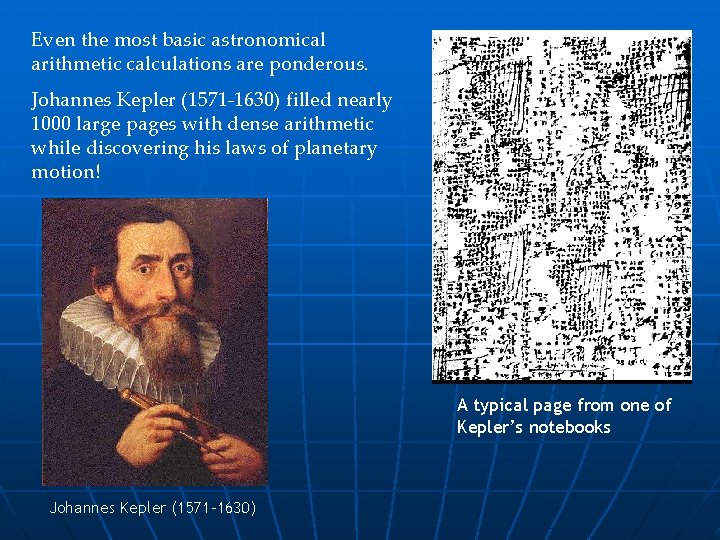 Even the most basic astronomical arithmetic calculations are ponderous. Johannes Kepler (1571 -1630) filled