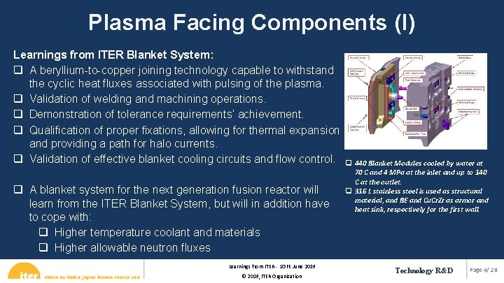 Plasma Facing Components (I) Learnings from ITER Blanket System: q A beryllium-to-copper joining technology