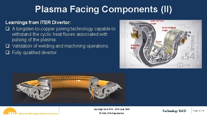 Plasma Facing Components (II) Learnings from ITER Divertor: q A tungsten-to-copper joining technology capable