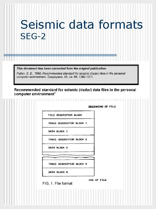 GEOL 882. 3 Seismic data formats SEG-2 