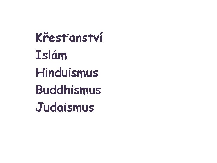 Křesťanství Islám Hinduismus Buddhismus Judaismus 