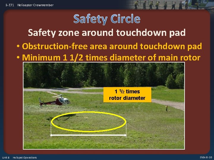 S-271 Helicopter Crewmember Safety Circle Safety zone around touchdown pad • Obstruction-free area around