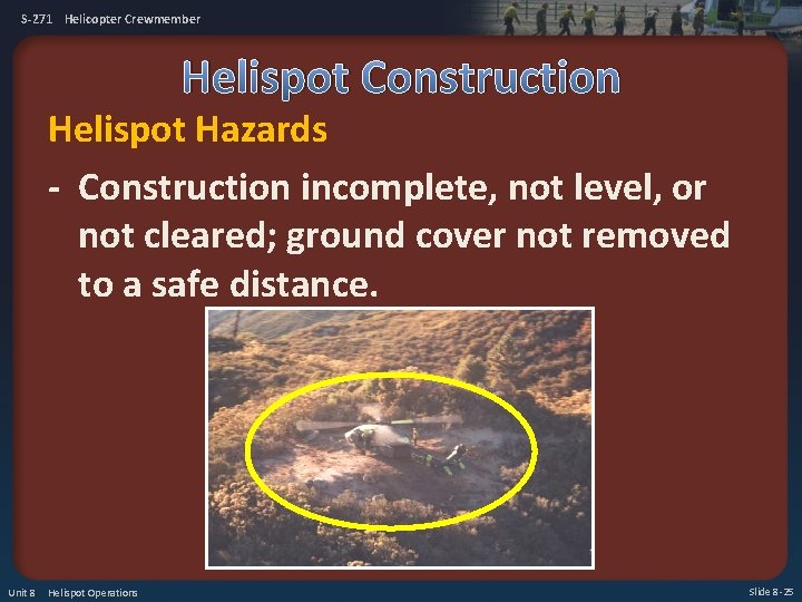 S-271 Helicopter Crewmember Helispot Construction Helispot Hazards - Construction incomplete, not level, or not