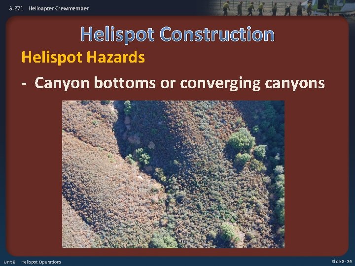 S-271 Helicopter Crewmember Helispot Construction Helispot Hazards - Canyon bottoms or converging canyons Unit