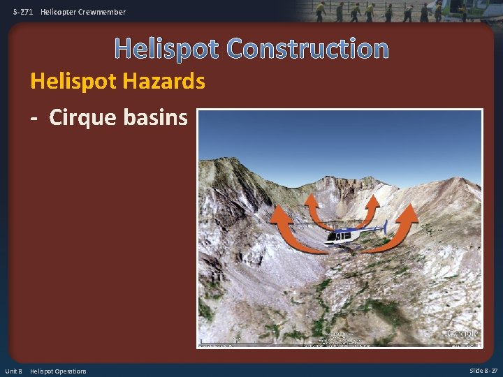 S-271 Helicopter Crewmember Helispot Construction Helispot Hazards - Cirque basins Unit 8 Helispot Operations