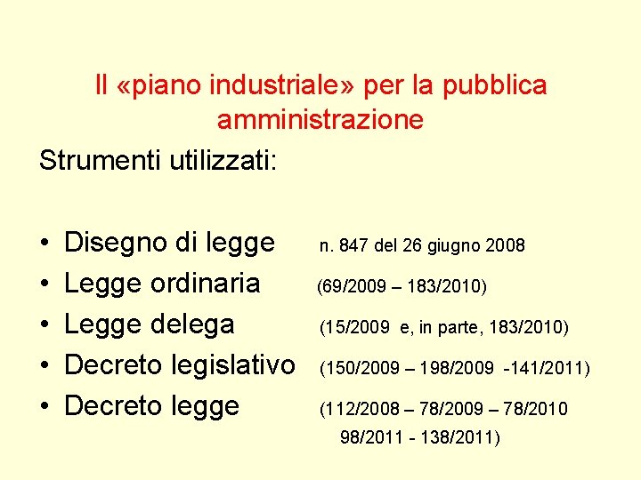 Il «piano industriale» per la pubblica amministrazione Strumenti utilizzati: • • • Disegno di Il «piano industriale» per la pubblica amministrazione Strumenti utilizzati: • • • Disegno di