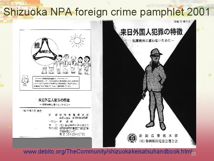 Shizuoka NPA foreign crime pamphlet 2001 www. debito. org/The. Community/shizuokakeisatsuhandbook. html 23 