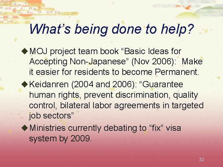 What’s being done to help? u MOJ project team book “Basic Ideas for Accepting