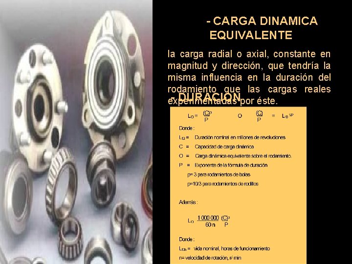  - CARGA DINAMICA EQUIVALENTE la carga radial o axial, constante en magnitud y