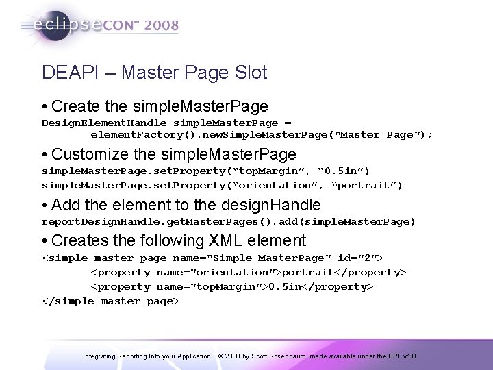 DEAPI – Master Page Slot • Create the simple. Master. Page Design. Element. Handle