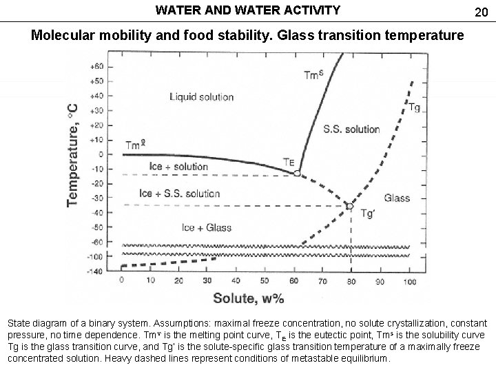 WATER AND WATER ACTIVITY 20 Molecular mobility and food stability. Glass transition temperature State WATER AND WATER ACTIVITY 20 Molecular mobility and food stability. Glass transition temperature State