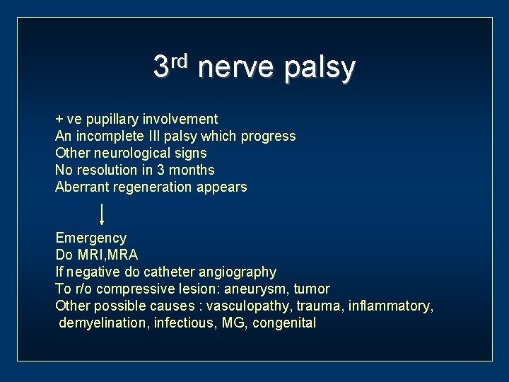 3 rd nerve palsy + ve pupillary involvement An incomplete III palsy which progress