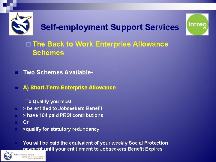 Self-employment Support Services ¨ The Back to Work Enterprise Allowance Schemes n Two Schemes