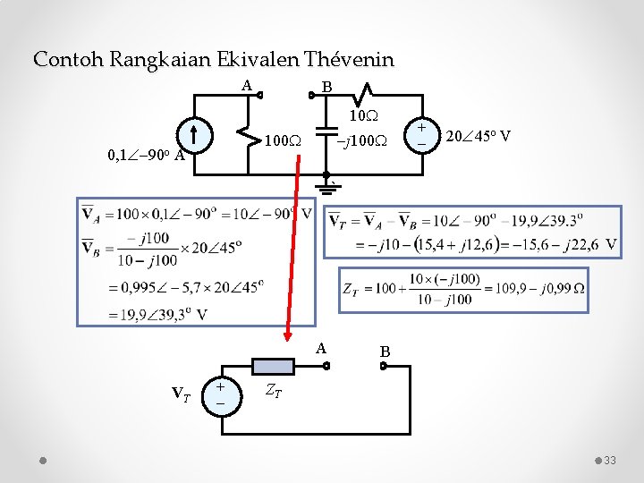 Contoh Rangkaian Ekivalen Thévenin A B 10 j 100 0, 1 90 o A