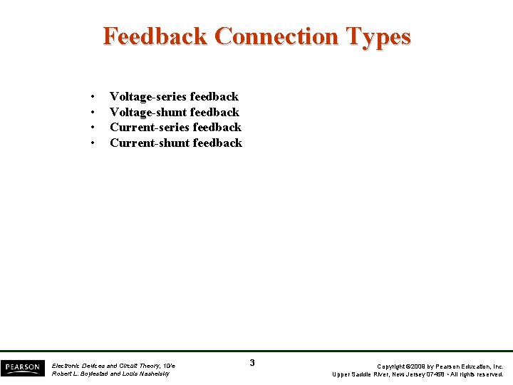 Feedback Connection Types • • Voltage-series feedback Voltage-shunt feedback Current-series feedback Current-shunt feedback Electronic