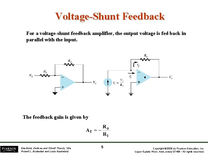 Voltage-Shunt Feedback For a voltage-shunt feedback amplifier, the output voltage is fed back in