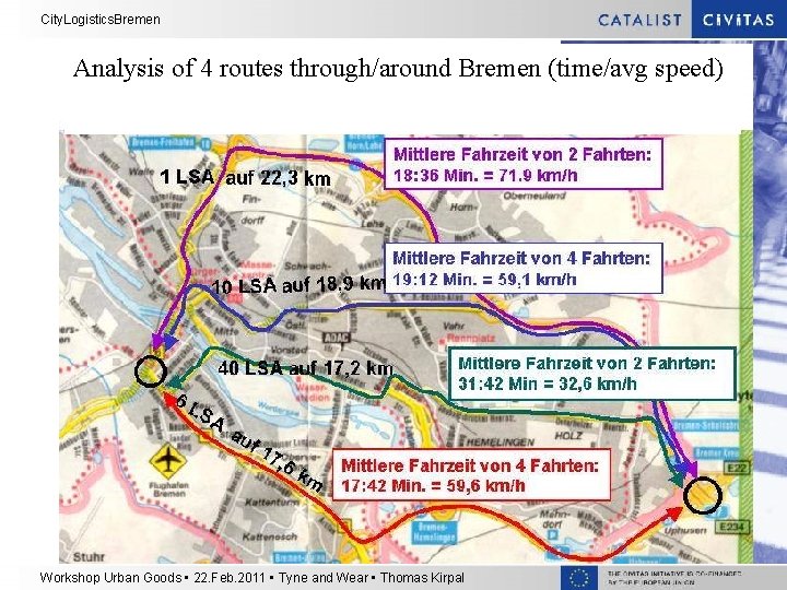 City. Logistics. Bremen Analysis of 4 routes through/around Bremen (time/avg speed) Workshop Urban Goods