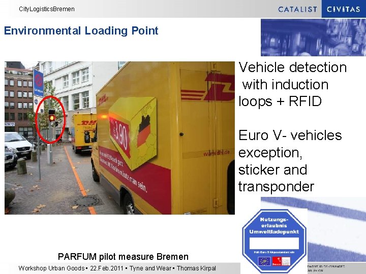 City. Logistics. Bremen Environmental Loading Point Vehicle detection with induction loops + RFID Euro