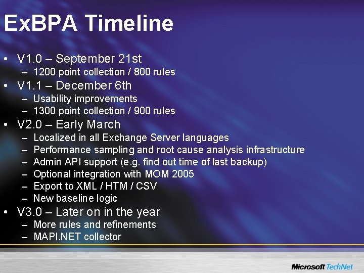 Ex. BPA Timeline • V 1. 0 – September 21 st – 1200 point