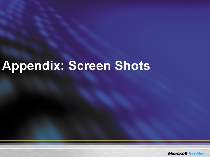 Appendix: Screen Shots 