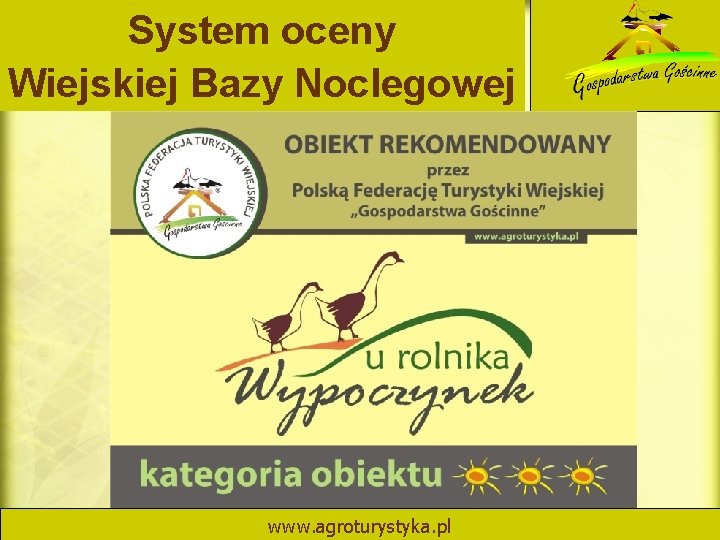 System oceny Wiejskiej Bazy Noclegowej www. agroturystyka. pl 