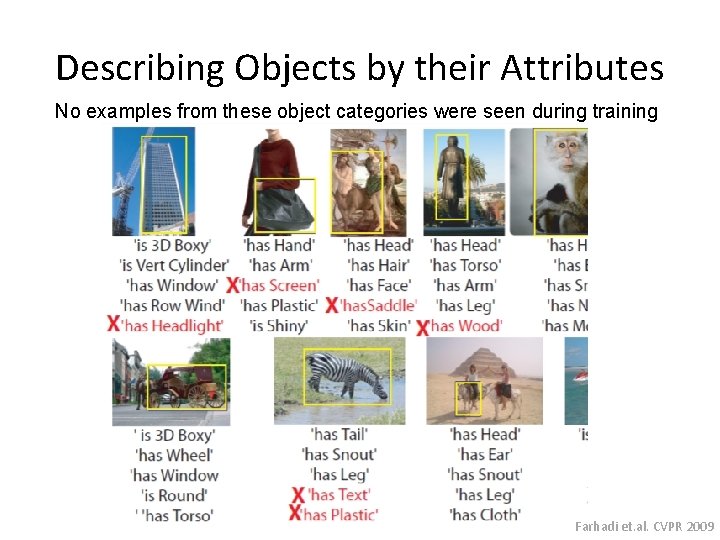 Describing Objects by their Attributes No examples from these object categories were seen during