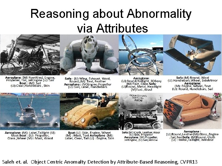 Reasoning about Abnormality via Attributes Saleh et. al. Object Centric Anomalty Detection by Attribute-Based