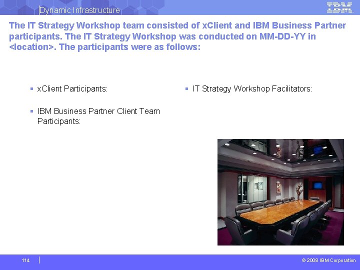 Dynamic Infrastructure The IT Strategy Workshop team consisted of x. Client and IBM Business