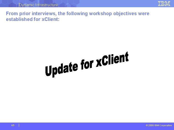 Dynamic Infrastructure From prior interviews, the following workshop objectives were established for x. Client: