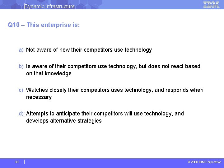 Dynamic Infrastructure Q 10 – This enterprise is: a) Not aware of how their