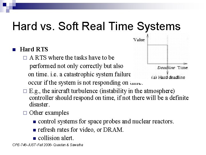 Hard vs. Soft Real Time Systems n Hard RTS ¨ A RTS where the