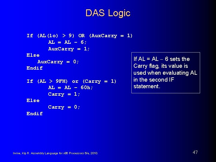 DAS Logic If (AL(lo) > 9) OR (Aux. Carry = 1) AL = AL