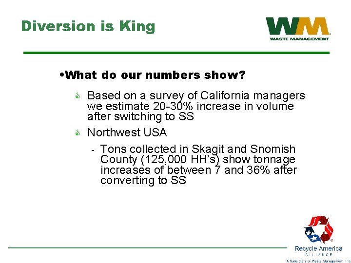 Diversion is King • What do our numbers show? C C Based on a