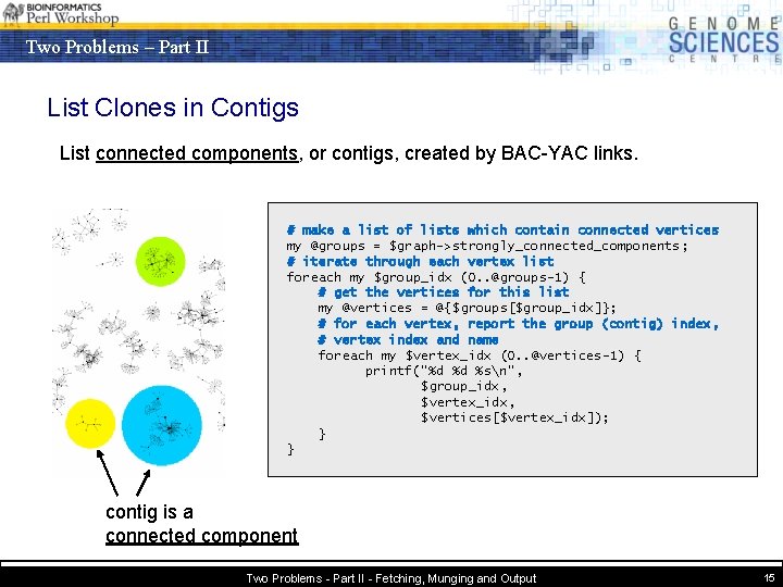 Two Problems – Part II List Clones in Contigs List connected components, or contigs,